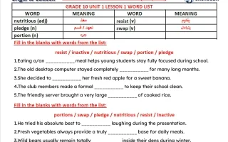 تدريبات الوحدة الأولى لغة انجليزية