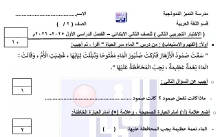 الاختبار التجريبي الثاني لغة عربية