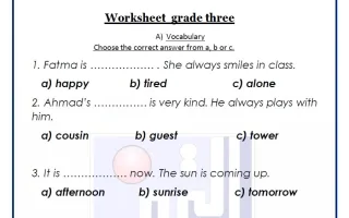 ورقة عمل للاختبار التحصيلي (قراءة) لغة انجليزية