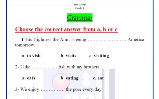 ورقة عمل للاختبار التحصيلي الثاني لغة انجليزية