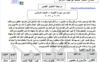 مراجعة الاختبار القصير لغة عربية