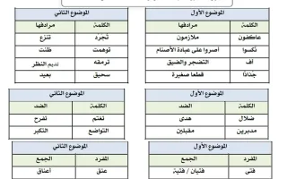 الثروة اللغوية للوحدة الأولى لغة عربية