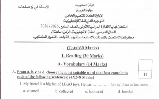 امتحان لغة انجليزية