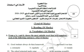 اختبار تجريبي نهائي لغة انجليزية