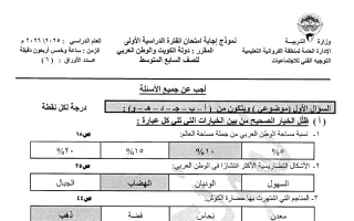 نموذج اجابة امتحان اجتماعيات
