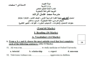 نموذج اختبار تجريبي 2 لغة انجليزية
