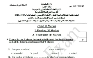 اختبار تجريبي نهائي لغة انجليزية