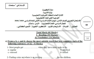 اختبار تجريبي لغة انجليزية