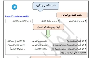 تدريبات تذكير الفعل وتأنيثه لغة عربية