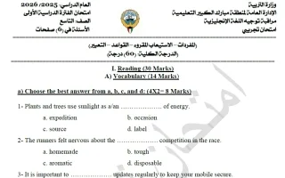 اختبار تجريبي لغة انجليزية