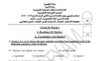 اختبار تجريبي لغة انجليزية