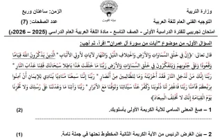 نموذج اختبار تجريبي لغة عربية