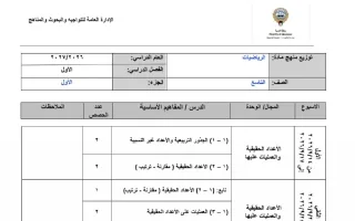 توزيع منهج (الجزء الأول) رياضيات